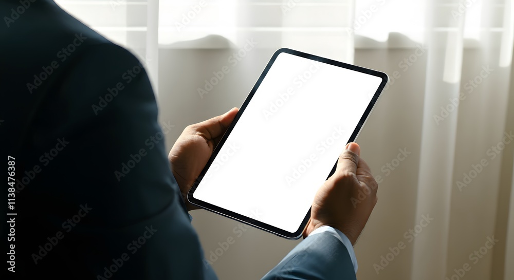 Hands of businessman holding tablet with blank screen Hands of businessman holding tablet with blank screen