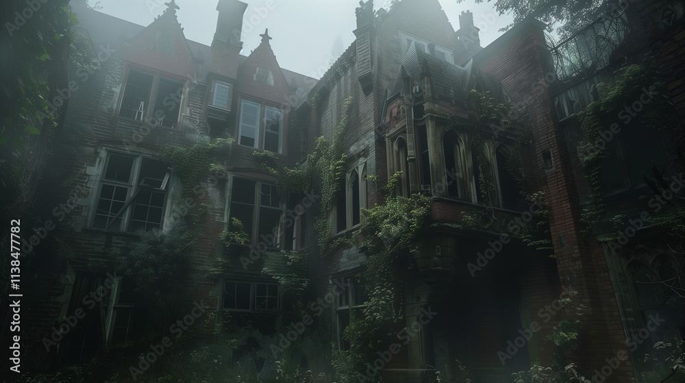 An abandoned mansion shrouded in mist, with broken windows, ivy creeping up its walls, and a faint glow emanating from one room. An abandoned mansion shrouded in mist, with broken windows, ivy creeping up its walls, and a faint glow emanating from one room.