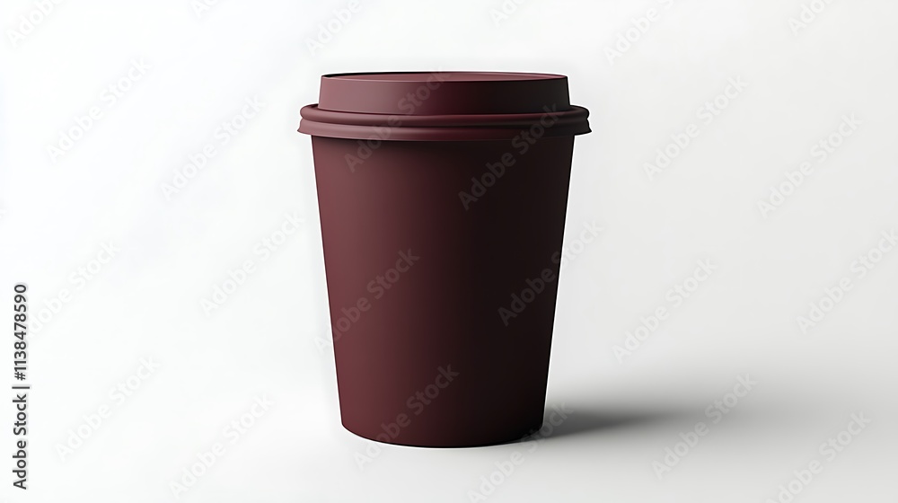A blank maroon coffee cup mockup with subtle shadowing and a sleek lid, perfectly isolated on a white background for high-quality presentations. A blank maroon coffee cup mockup with subtle shadowing and a sleek lid, perfectly isolated on a white background for high-quality presentations.