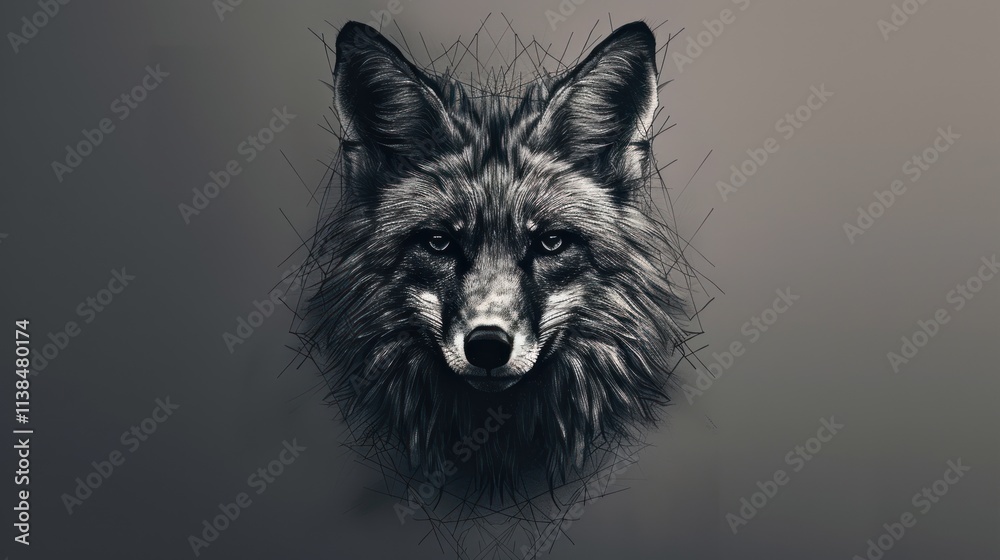 Geometric fox portrait in grayscale. Geometric fox portrait in grayscale.