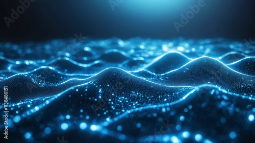 Abstract Blue Digital Wavef...