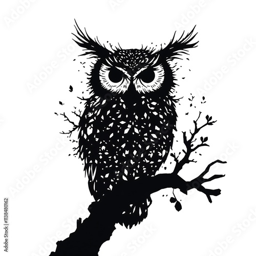 unique owl sitting on branch