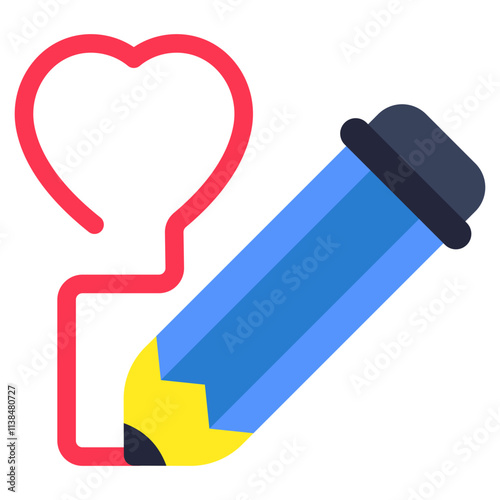 A flat design icon of heart sketching