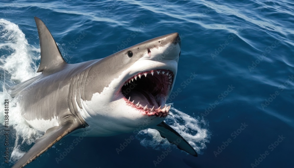 Naklejka premium Great white shark swimming in the ocean