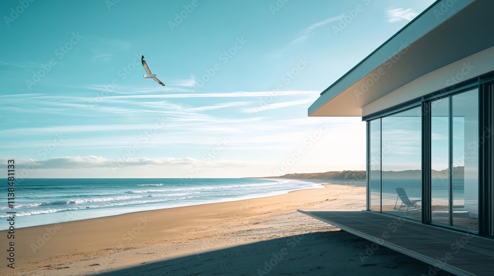 Fototapeta premium Stunning Beach House by the Sea Surrounded by Nature and Serenity