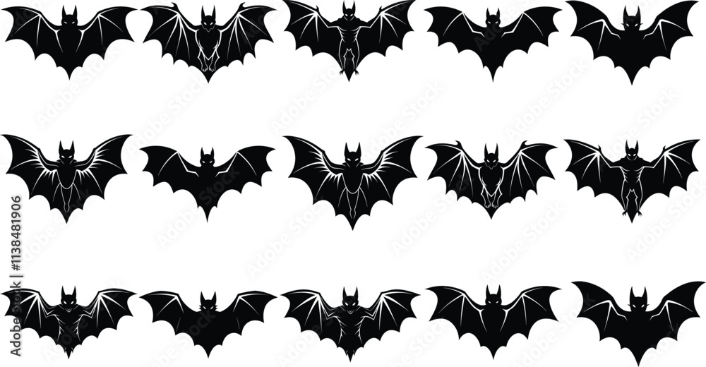 Set Of Bat Silhouette Vector Illustration Set Of Bat Silhouette Vector Illustration