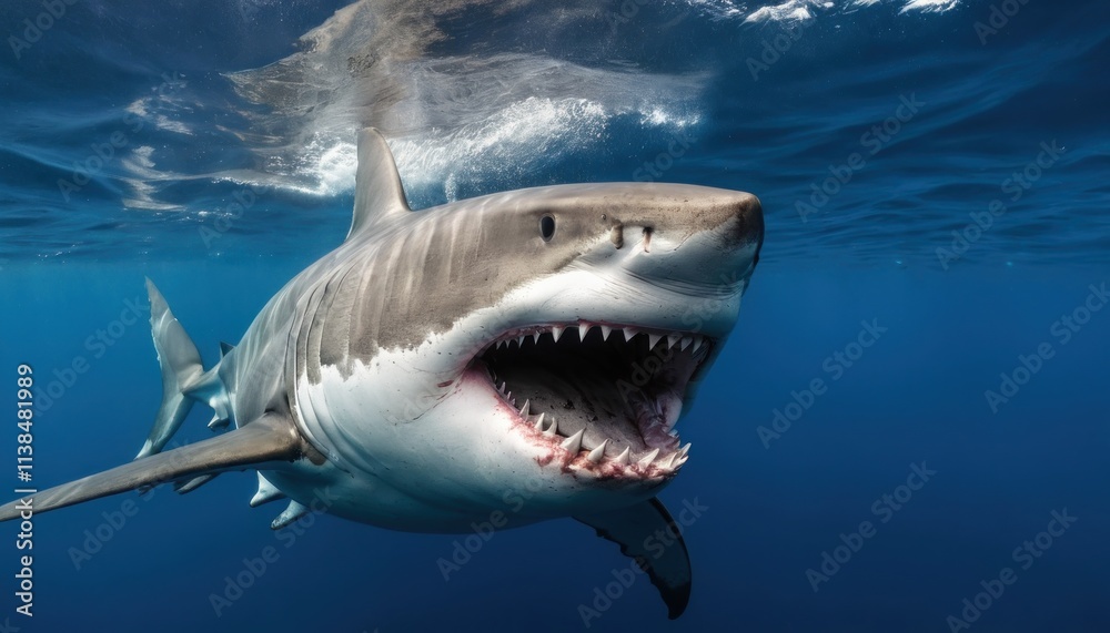Naklejka premium Great white shark swimming in the ocean