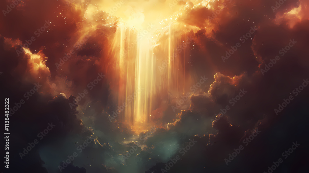 Fototapeta premium God light in heaven symbolizing divine presence. light beams blessing world with heavenly light. divine. illustration. Heavenly. Illustration