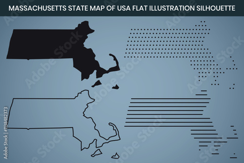 Massachusetts State Hand Drawn Outline Map of USA