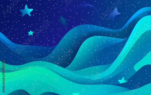 Abstract Night Sky Waves St...