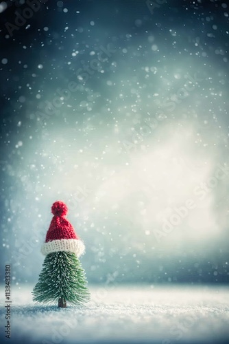 Tiny chrismas tree wear christmas hat 