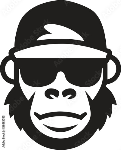 Monkey in sunglasses and a cap. Cool gorilla icon
