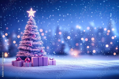 violet blue  christmas background with tree