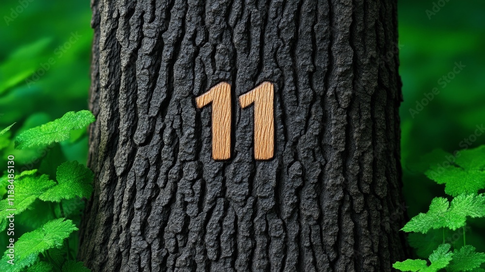 Fototapeta premium Number Eleven on Tree Bark