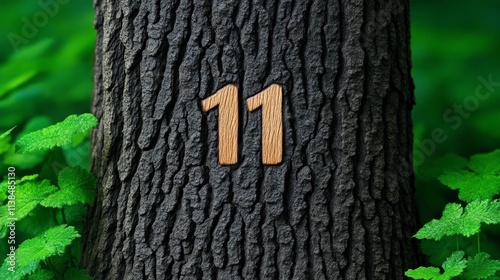 Number Eleven on Tree Bark