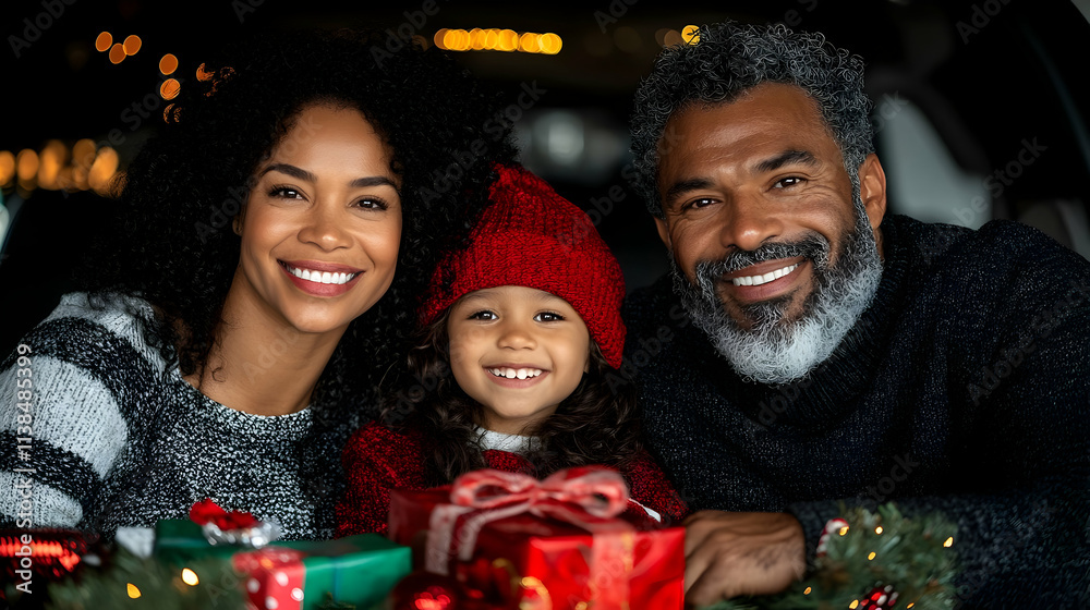 A happy family group enjoys a fun-filled winter holiday together