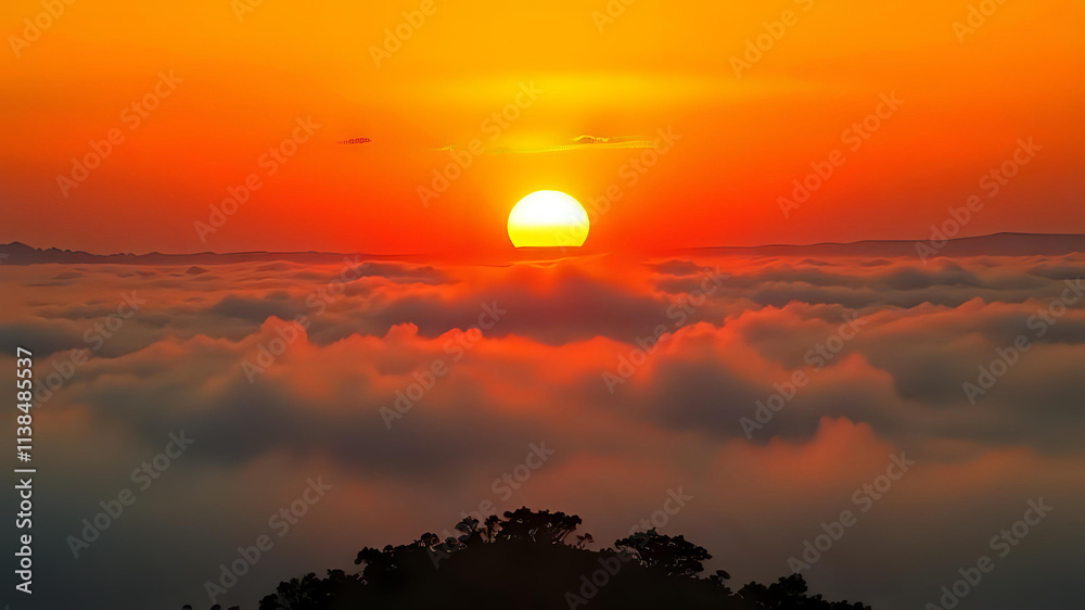 Golden Sunrise Over the Misty Mountains. Ai Generated. Golden Sunrise Over the Misty Mountains. Ai Generated.