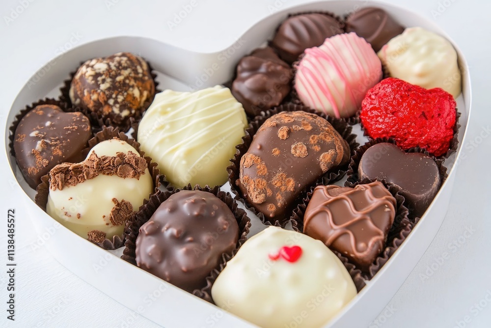 Assorted chocolates in a heart-shaped gift box, perfect for Valentine's Day or just a sweet treat Assorted chocolates in a heart-shaped gift box, perfect for Valentine's Day or just a sweet treat