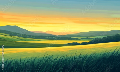 Serene Sunset Over Rolling ...