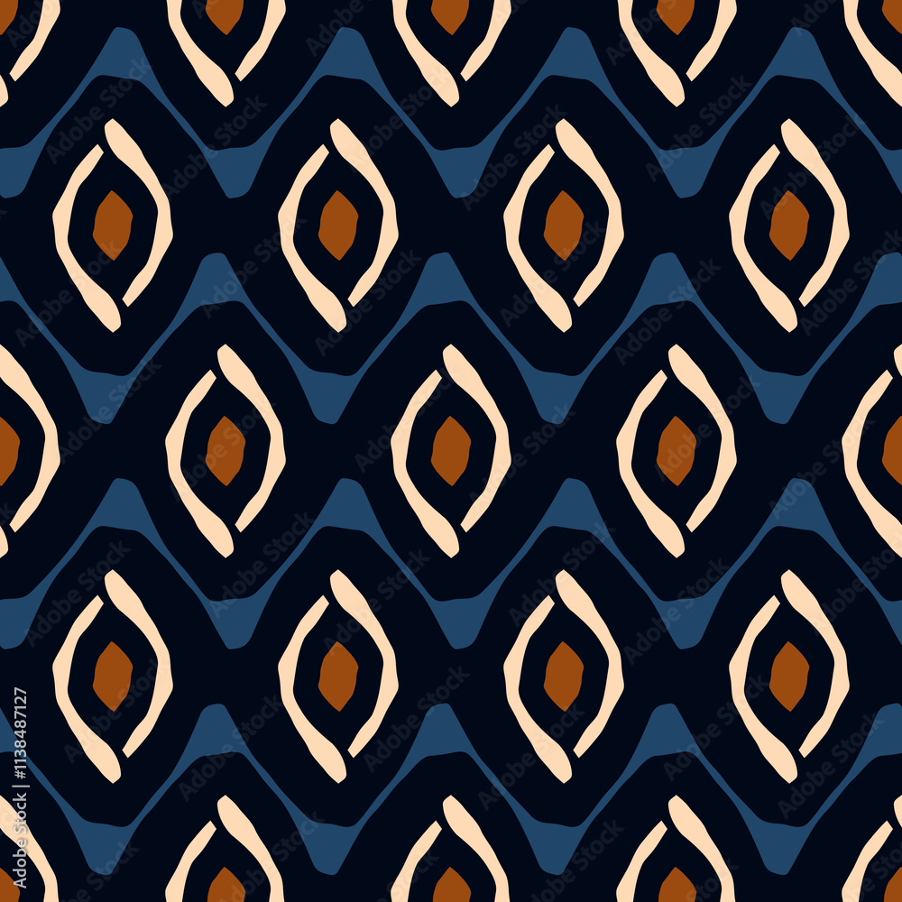 Simple geometric pattern abstract paisley shape motif classic blue minimal background. Repeat tiny small element modern fabric design textile swatch ladies dress, man scarf, shirt all over print block