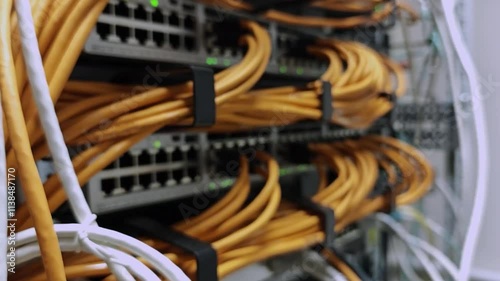Blurred server rack. Data center concept.