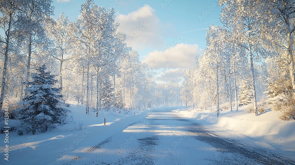 Winter road and trees covered with snow Winter road and trees covered with snow