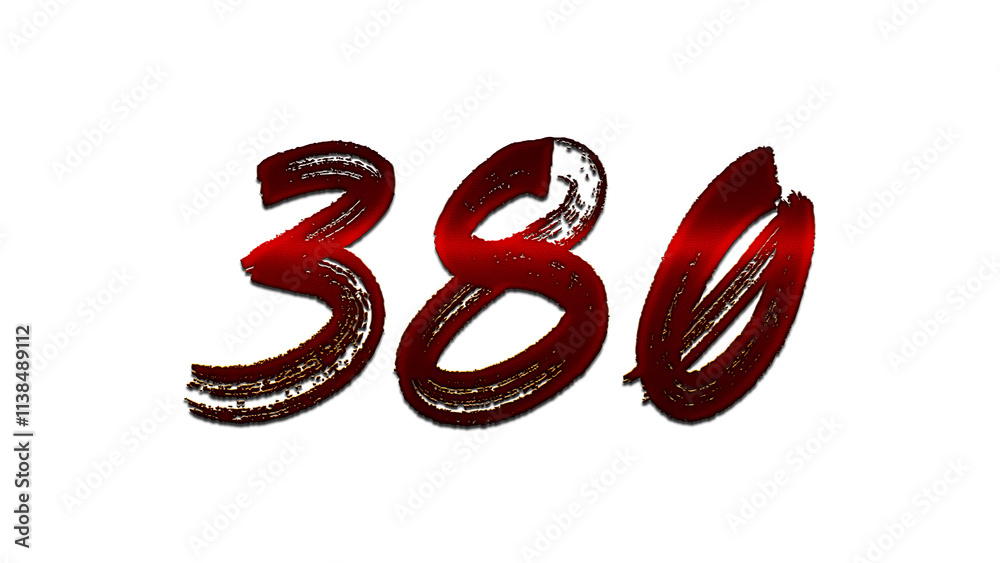3D blood red number design of 380 on white background. 3D blood red number design of 380 on white background.