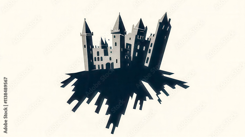 Naklejka premium Castle falling into dark void representing instability and decline