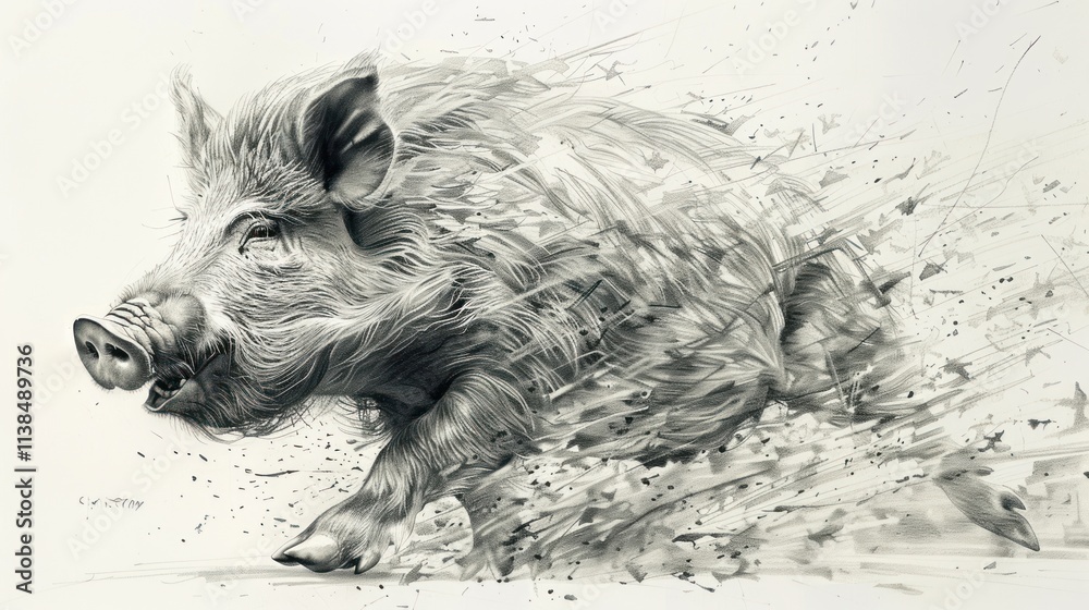 Abstract grayscale illustration of a running boar. Abstract grayscale illustration of a running boar.