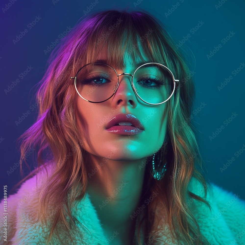 Stylish Woman in Neon Light