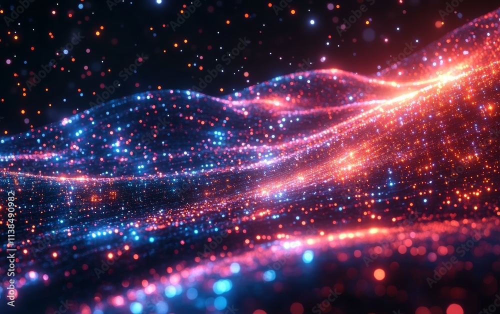 Abstract Red and Blue Glittering Waves Abstract Red and Blue Glittering Waves