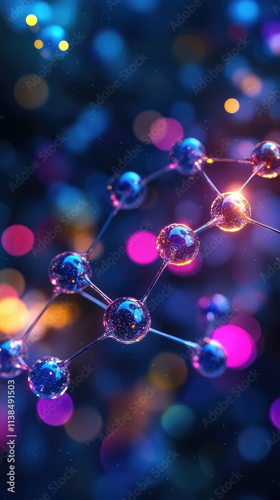Abstract Representation of Colorful Molecules with Bokeh Effect, Featuring Glowing Spheres and Luminous Background, Ideal for Science and Technology Concepts Abstract Representation of Colorful Molecules with Bokeh Effect, Featuring Glowing Spheres and Luminous Background, Ideal for Science and Technology Concepts