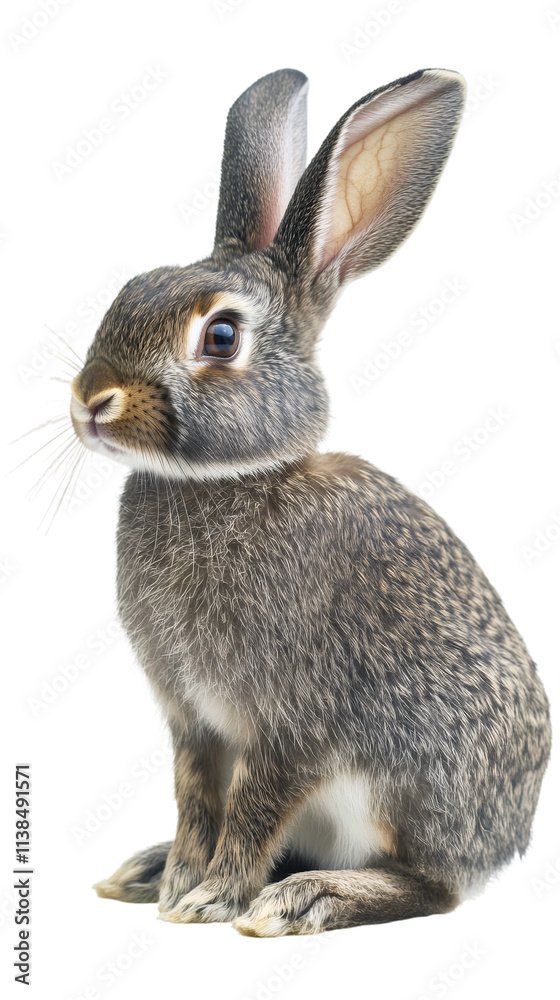 Obraz premium Cute brown bunny sitting and gazing attentively, on a clear background, ideal for easter or animal-related designs