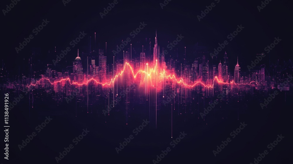 Digital Cityscape Neon Skyline with Data Flow Digital Cityscape Neon Skyline with Data Flow