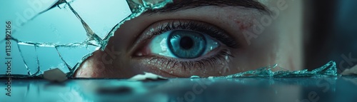 A piercing gaze through shattered glass.