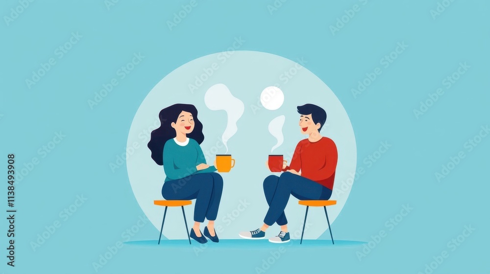 Friendly Conversations Over Coffee with Two Happy People Sitting Friendly Conversations Over Coffee with Two Happy People Sitting