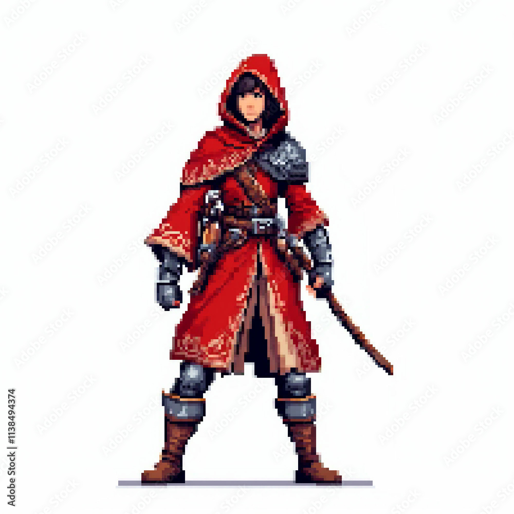 Obraz premium Pixel art red riding hood warrior