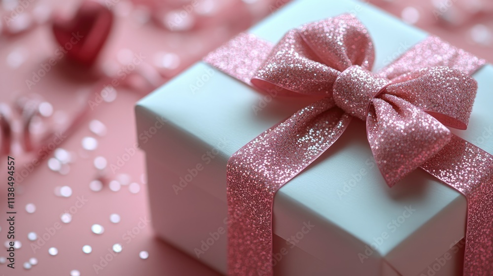 A small white gift box tied with a pink ribbon, perfect for presenting a special surprise A small white gift box tied with a pink ribbon, perfect for presenting a special surprise