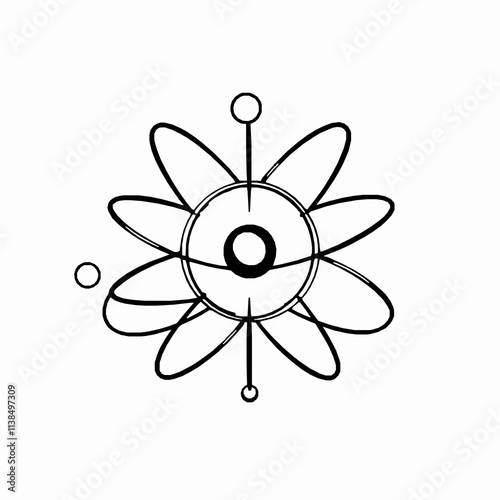 Black Outline Vector of Atom with Orbiting Electrons