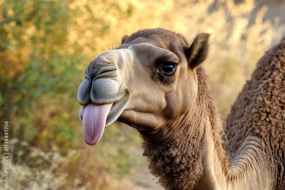 Obraz premium Close-up shot of a camel's tongue sticking out, perfect for use in travel or wildlife related projects