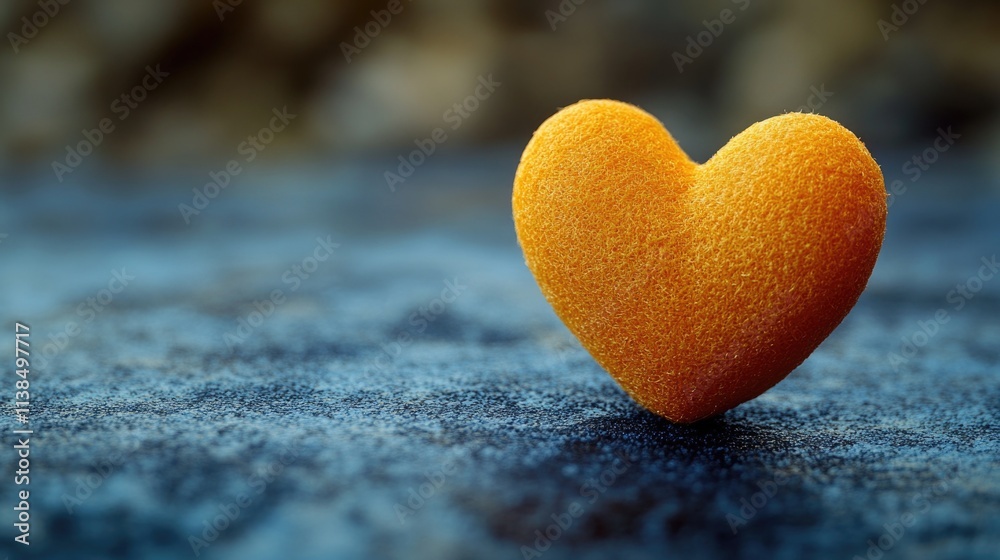 Fototapeta premium A heart-shaped orange sits on a blue surface