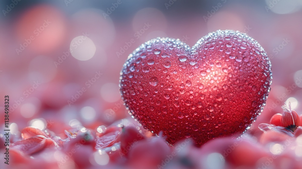 A red heart surrounded by water droplets A red heart surrounded by water droplets