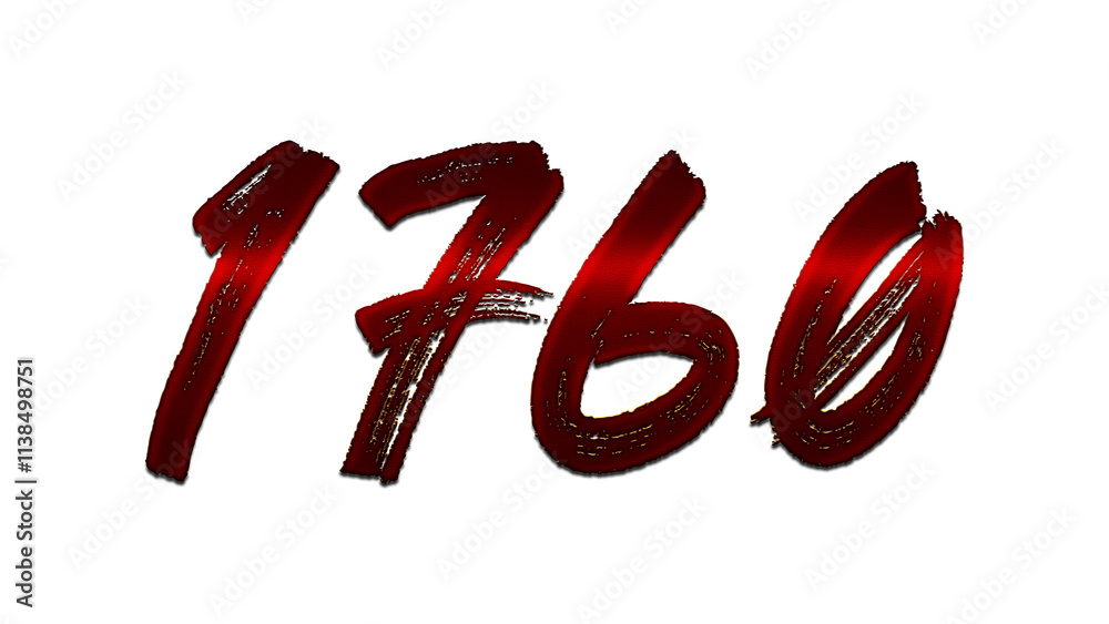 3D blood red number design of 1760 on white background. 3D blood red number design of 1760 on white background.