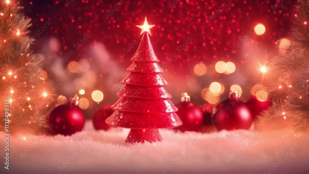 Celebrate the season with heartfelt Merry Christmas and Happy New Year greetings set against a shimmering red glitter background, showcasing an artistic depiction of a Christmas tree. This concept off Celebrate the season with heartfelt Merry Christmas and Happy New Year greetings set against a shimmering red glitter background, showcasing an artistic depiction of a Christmas tree. This concept off