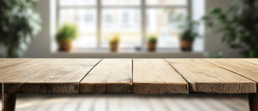 Wooden table in front of blurred window. Wooden table in front of blurred window.