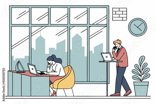 Business illustration people working in office