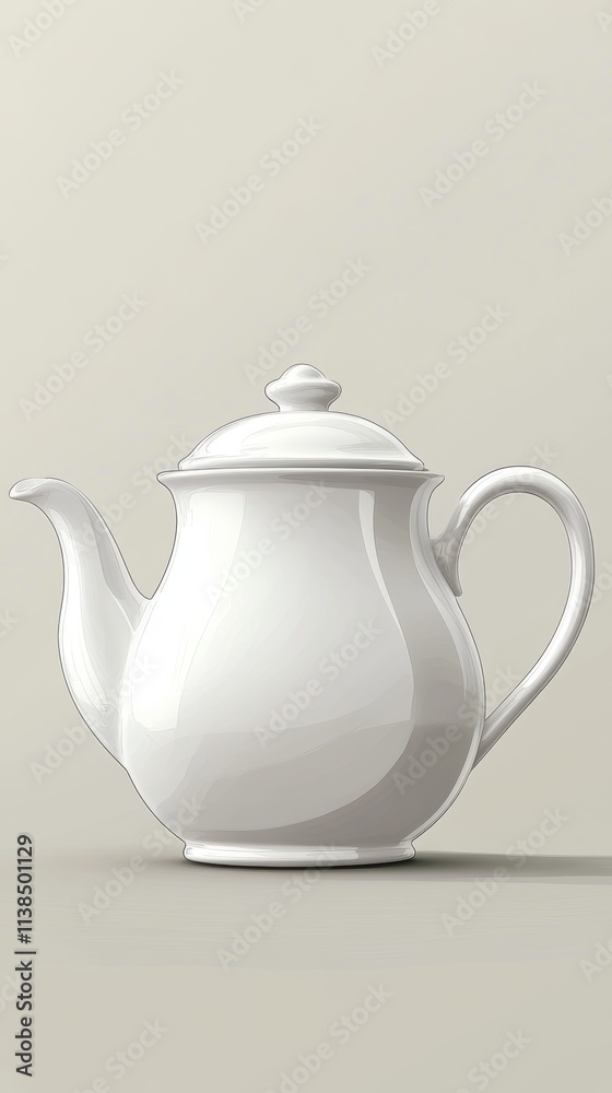 White Ceramic Teapot on Neutral Background White Ceramic Teapot on Neutral Background