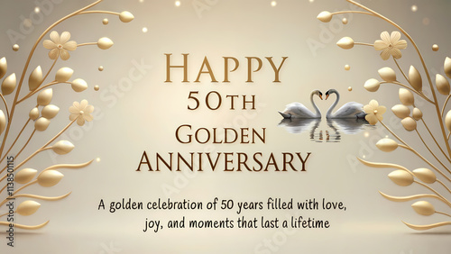 50th wedding anniversary card with golden floral patterns