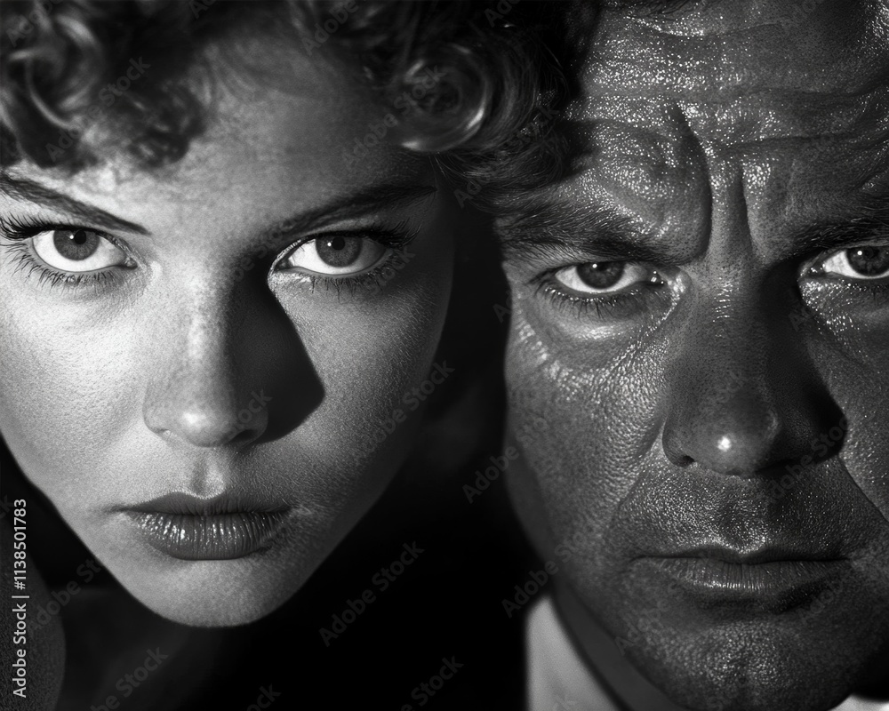 Black and White Close-Up Portrait of a Woman and Man Black and White Close-Up Portrait of a Woman and Man