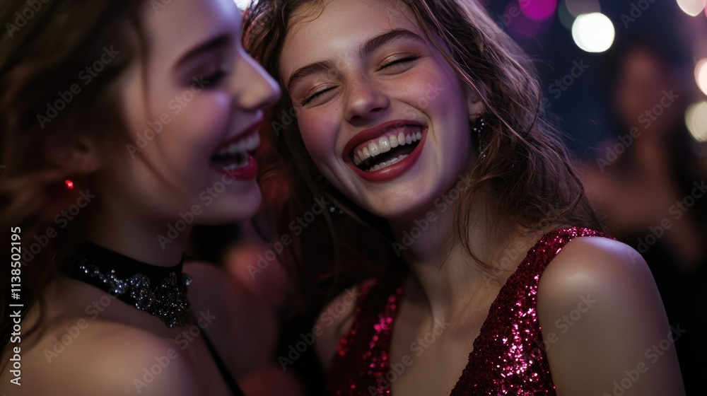 Two women enjoying themselves at a social gathering Two women enjoying themselves at a social gathering